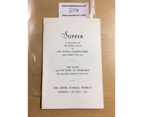 1966 World Cup Opening Ceremony Supper Menu: Attended by less than 100 top dignitaries including The Queen and Prince Phillip