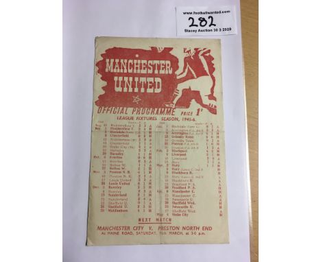 45/46 Manchester United v Blackburn Rovers Football Programme: Very good condition League match with no writing dated 9 3 194