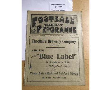 1914/15 Liverpool v Newcastle United Football Programme: Dated 29 3 1915 in very good condition with no team changes. Ex boun