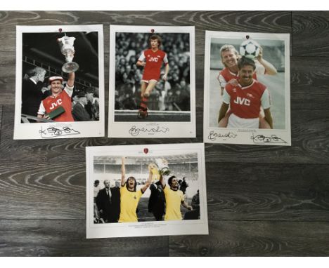 Arsenal Signed Photo + Print Collection: 5 large signed photos which are signed together with 3 that are not. Nice unsigned p