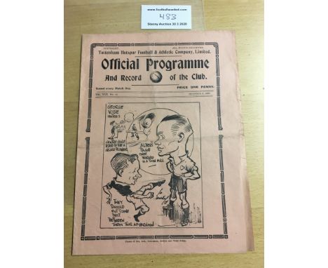 37/38 Tottenham v Manchester United Football Programme: Dated 9 10 1937 in very good condition with no team changes. Light fo
