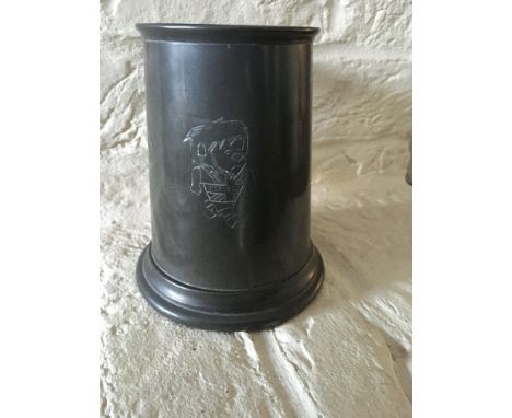 1966 World Cup Willie Pewter Tankard: Excellent condition original item with glass bottom depicting an engraved WC Willie.