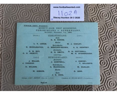 1895/96 Corinthians v Sunderland Football Programme: Superb condition card with no writing. Dated 7 12 1895 this Corinthian t