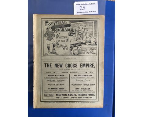 1910/11 Millwall v Portsmouth Football Programme: First team Southern League Division One match dated 8 10 1910. Excellent co