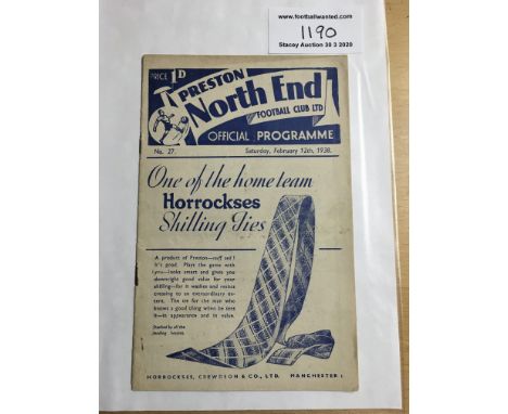 37/38 At Preston Lancashire FA v Liverpool FA Football Programme: Very good condition with no writing. Northern Counties 2nd 