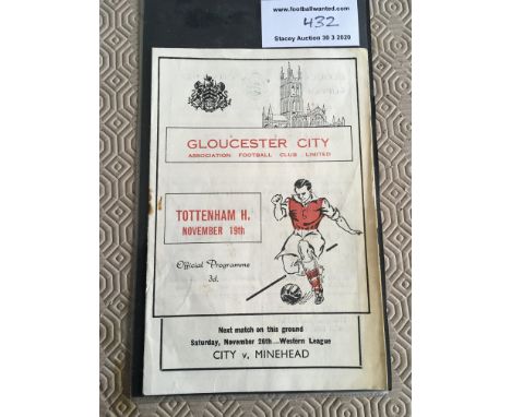 55/56 Gloucester City v Tottenham Reserves Football Programme: Friendly dated 19 11 1955 with no team changes. Staple has rot