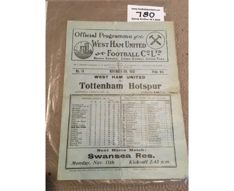 35/36 + 36/37 West Ham v Tottenham Football Programmes: League matches in good condition dated 9 11 1935 with no writing but 