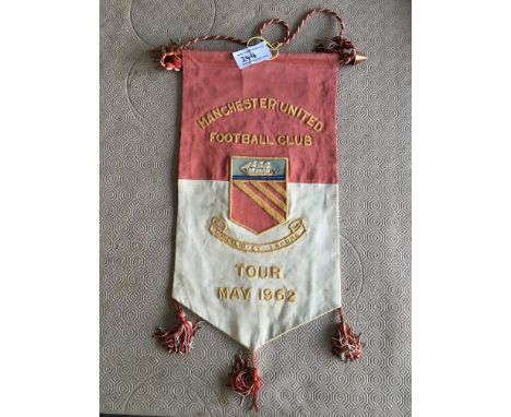 1962 Manchester United Football Tour Pennant: A massive 20 inches long at its peak with Manchester United Football Club Tour 