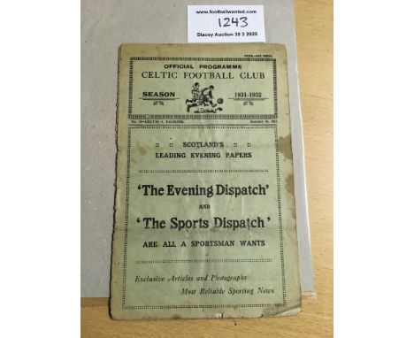 32/33 Celtic v Falkirk Football Programme: Poor/fair condition dated 16 1 1932. No team changes but heavy folds with wear and