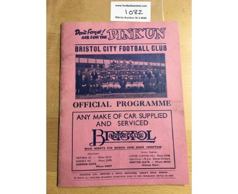 38/39 Bristol City v Crystal Palace Football Programme: Dated 10 4 1939 in very good condition with no team changes. 30 page 