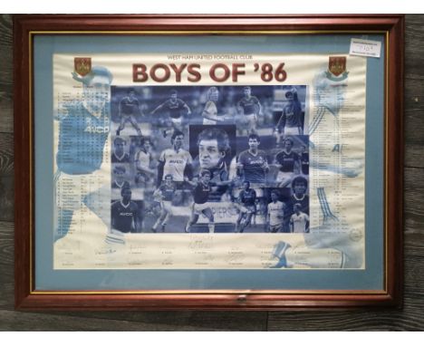 West Ham 1986 Fully Signed Football Print: Large framed print titled Boys of 86 the season where West Ham came 3rd in Divisio