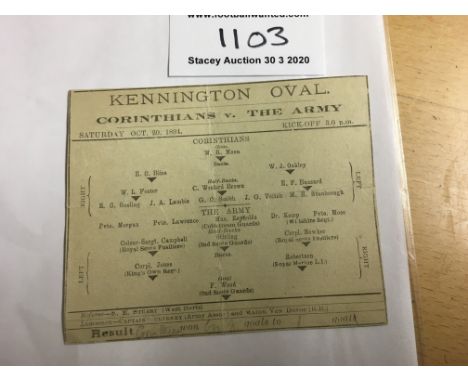 1894/95 Corinthians v The Army Football Programme: Team Card has been trimmed so front is just team line ups and rear has adv