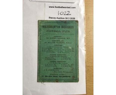 1892/93 Wolves Football Fixture List: Incredibly rare item from the season Wolves won the FA Cup for the 1st time. Still in g