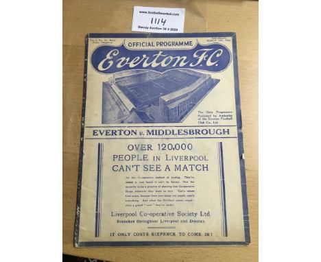 37/38 Everton v Middlesbrough Football Programme: Dated 19 3 1938 in very good condition with no team changes.