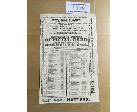 1898/99 Newcastle A Team v Prudhoe Sunderland Nomads Football Programme: 4 pager dated 22 10 1898. Very good with no writing.