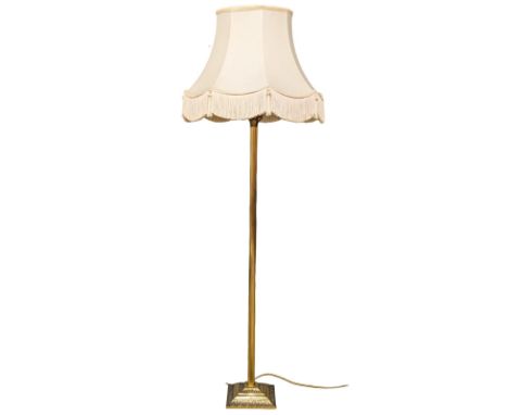 A vintage brass standard lamp with Corinthian column, 139cm without shade 