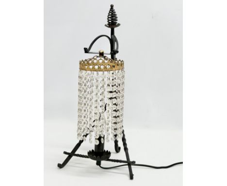 A Steampunk table lamp with glass droplets. 46cm 