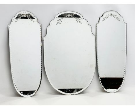 3 vintage copper backed bevelled mirrors. 38x60.5cm. 23x69.5cm 