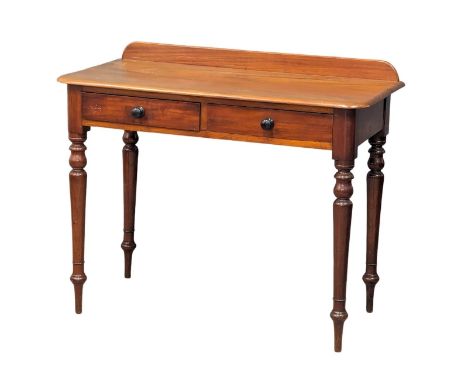 A Victorian mahogany gallery back hall table with 2 drawers and turned tapering legs. Circa 1870. 98x49x82cm 