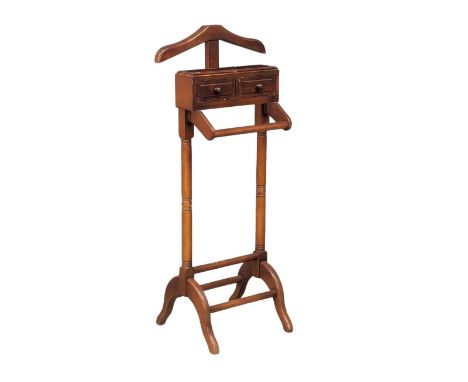 A mahogany valet stand with 2 drawers, 55cm x 129cm 