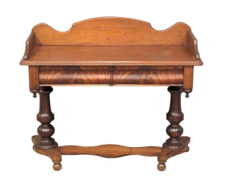 A Victorian mahogany gallery back double pedestal side table with 2 dummy drawers. 104x46x87cm 
