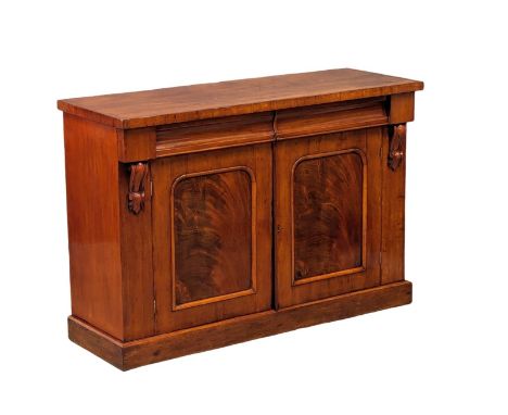 A Victorian mahogany side cabinet with fitted cellarette and 2 drawers. 121.5x43.5x83.5cm 