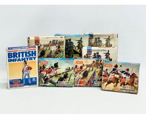 8 boxes of vintage Airfix HO-OO scale British military soldiers. 2 boxes of Airfix American War of Independence British Grena