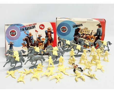 2 boxes of vintage Airfix model kits. Airfix American West Series Cowboys, 1/32 scale, 22 pieces. Airfix 7th Cavalry 1/32 Mod