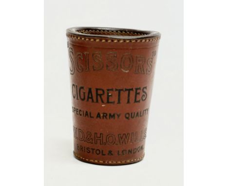 A Late 19th Century W.D &amp; H. O Wills ‘Scissors’ Cigarettes Special Army Quality leather bound dice cup/tobacco holder. 7x