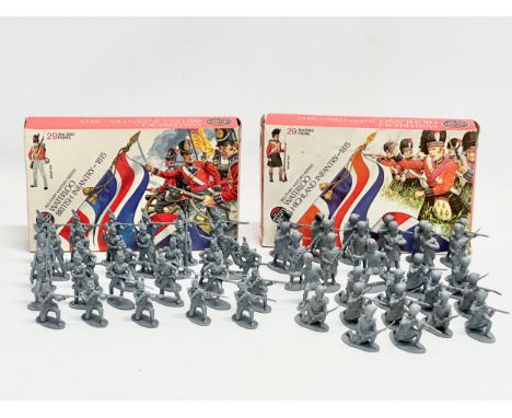 2 boxes of vintage Airfix Military History Series Waterloo British Infantry and Highland Infantry. 29 32nd scale figures. 