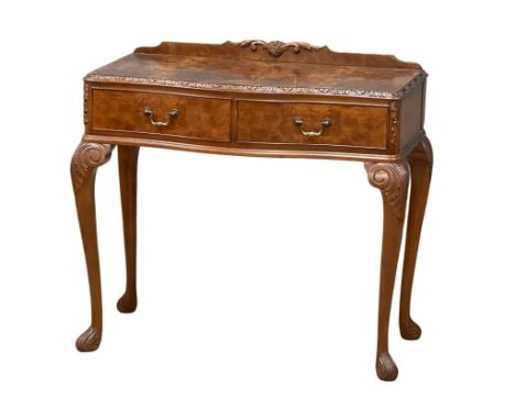 A George I style Burr Walnut gallery back side table with 2 drawers. Mid 20th Century. 97x50x88cm 