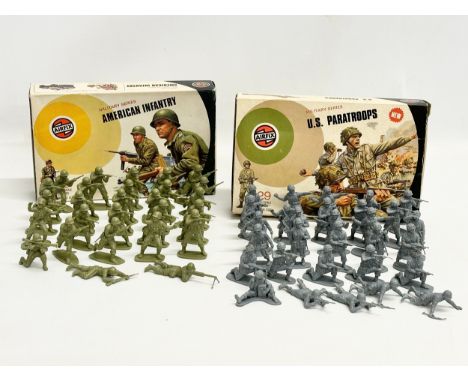 2 boxes of vintage Airfix WWII soldiers. Airfix Military Series U.S Paratroops, 30 pieces. Airfix Military Series American In