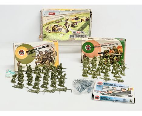 4 boxes of vintage Airfix model kits. Airfix Modern British Infantry, 1/32 scale model. Airfix Modern German Infantry, 1/32 s