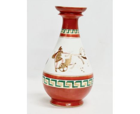 A large porcelain baluster vase in the manner of Edouard Honore. With Grecian warriors and Greek key decoration. N &amp; H ma