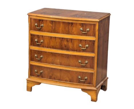 A Georgian style yew wood bow front chest of drawers. 73x43.5x80.5cm 