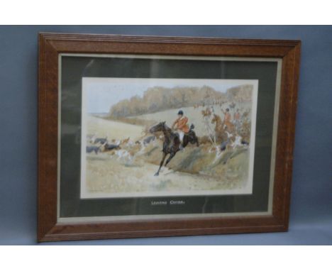 Lionel Edwards, early 20th century print, "Leaving Cover".  28 cm x 44 cm, in oak frame with gilt slip. 