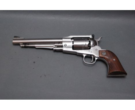 A Ruger Old Army .44 black powder revolver with stainless action, sold with a leather and fleece lined bag, bullet mould, pow