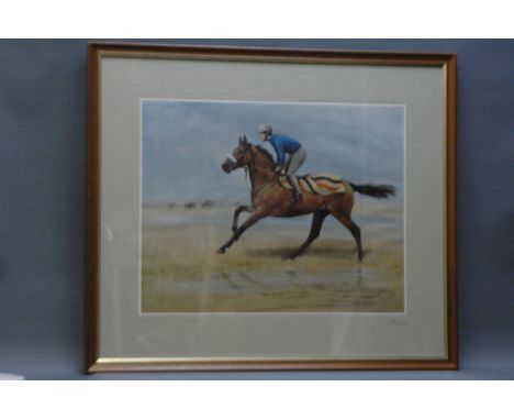 S.L. Crawford, signed Limited Edition print, 418/500, Red Rum and Tommy Stock "Off to Work on Southport Sands", published by 