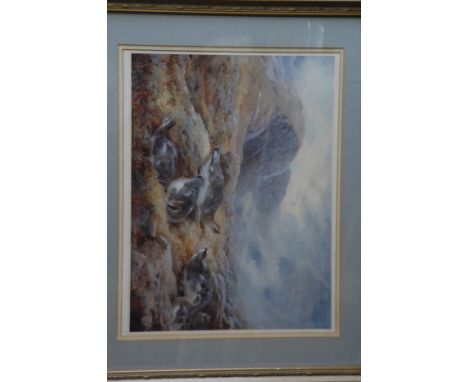 After Archibald Thorburn, Limited Edition print, 37/500, ptarmigan in Highland landscape with red deer and eagle, published b