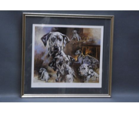Mick Cawston, signed Limited Edition print, dalmations, 20/850.  28 cm x 33 cm, framed, mounted. 