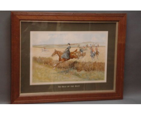 Lionel Edwards, early 20th century print, "The Belle of The Hunt".  28 cm x 44 cm, in oak frame with gilt slip. 