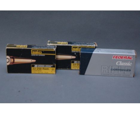 60 rounds of 22-250 ammunition, Sako and Federal, soft and hollow point.  FIREARMS LICENCE REQUIRED
