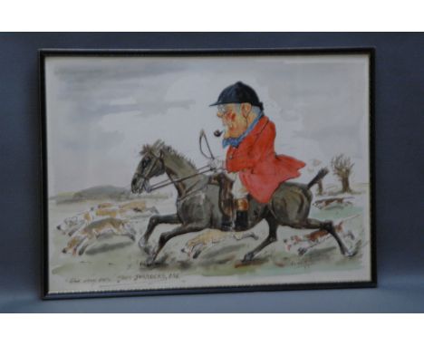 John William Wilkinson (Wilk 1906-1994), watercolour cartoon, "Our Very Own John Jorrocks Esq.", signed and dated 73.  38 cm 