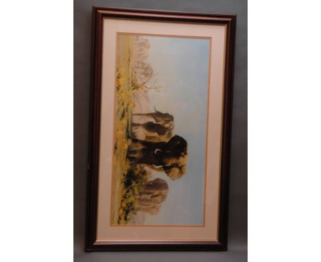 David Shepherd, print, African elephants.  37 cm x 75 cm, framed, mounted. 