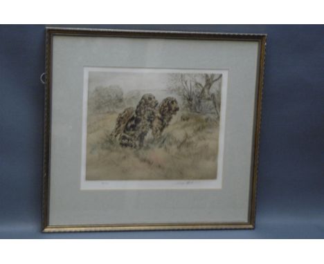 Henry Wilkinson, signed Limited Edition print, two spaniels, 92/200.  24 cm x 30 cm, framed, mounted. 