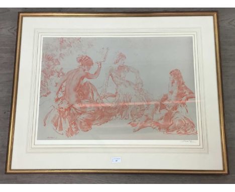 * SIR WILLIAM RUSSELL FLINT RA PRSW (SCOTTISH 1880 - 1969),THREE MODELS,print on paper, signed,overall size 72cm x 89cm,Mount