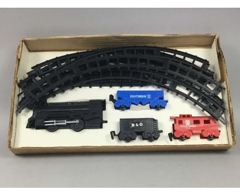 COLLECTION OF MODEL TRAIN CARRIAGES AND TRACK,including one boxed set