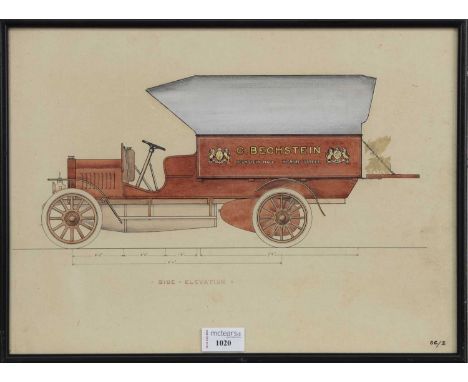 SCOTTISH AUTOMOTIVE INTEREST - ALBION MOTORS OF GLASGOW,an original watercolour schematic body drawing to scale, 'C. Bechstei