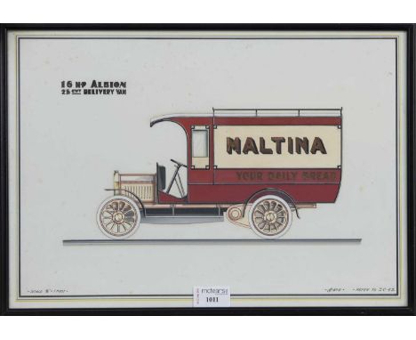 SCOTTISH AUTOMOTIVE INTEREST - ALBION MOTORS OF GLASGOW,an original watercolour schematic body drawing to scale, 'Maltina You