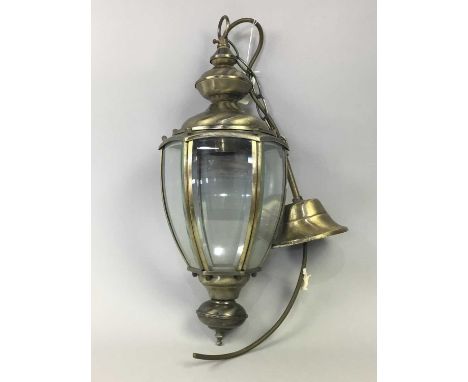 BRASS AND GLASS CEILING LANTERN,75cm to drop